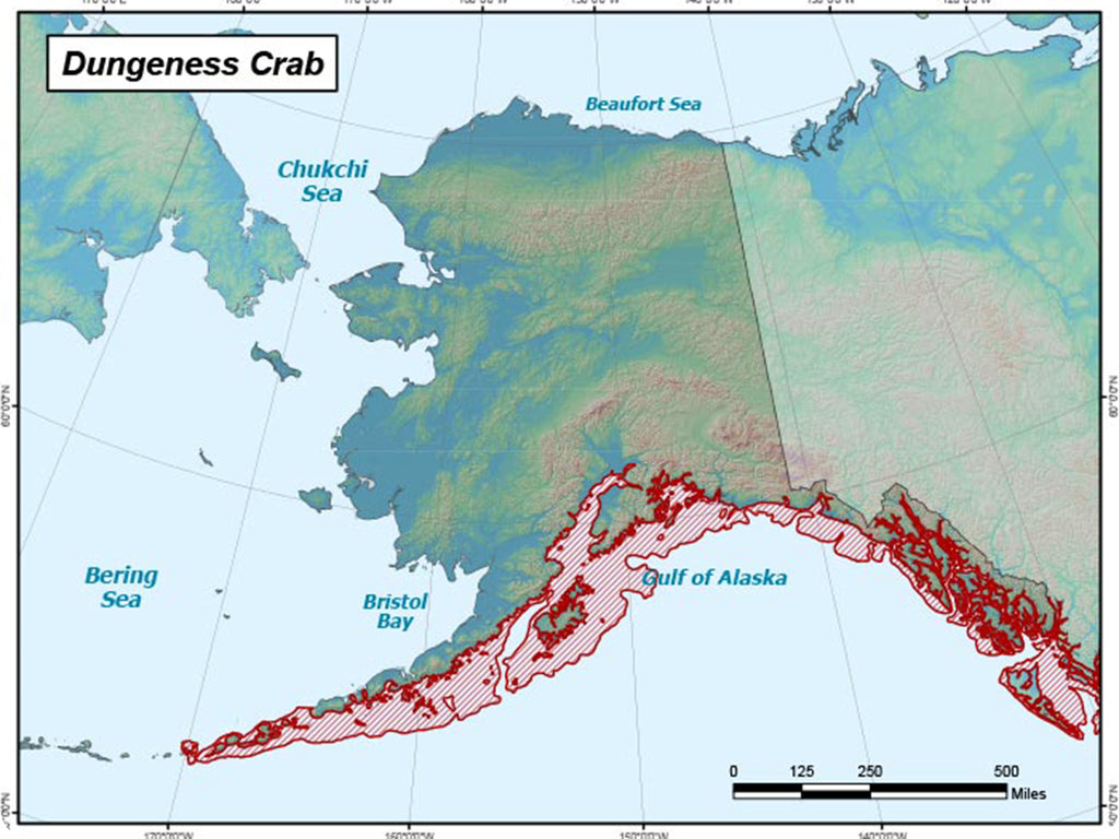 A map of the Gulf of Alaska where the Dungeness crabs originate.