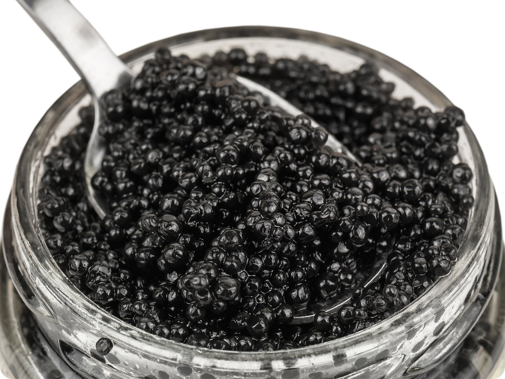 close-up on sevruga caviar on spoon